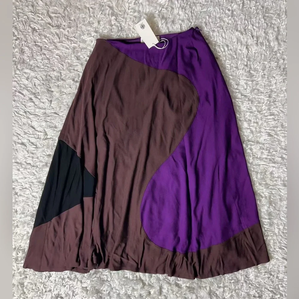 NWT $998 Tory Burch Colorblock Jersey Crepe Midi Skirt